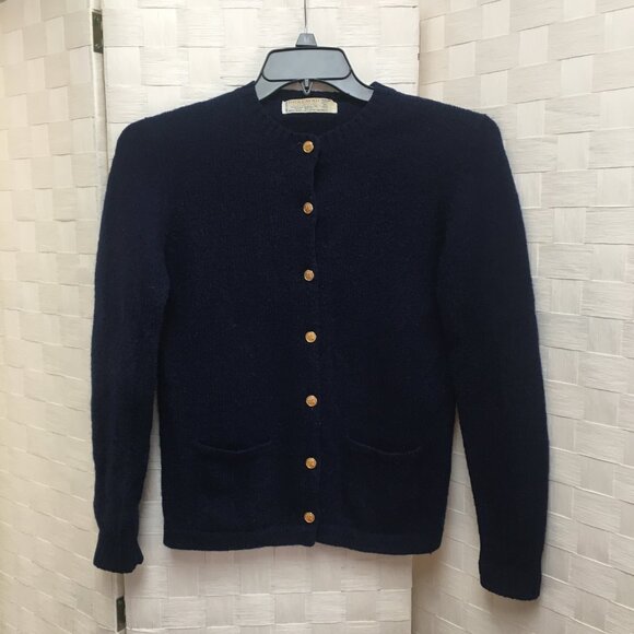 Vintage Braemar intl. scottish shetland navy wool cardigan sweater size 36 small - Picture 2 of 14